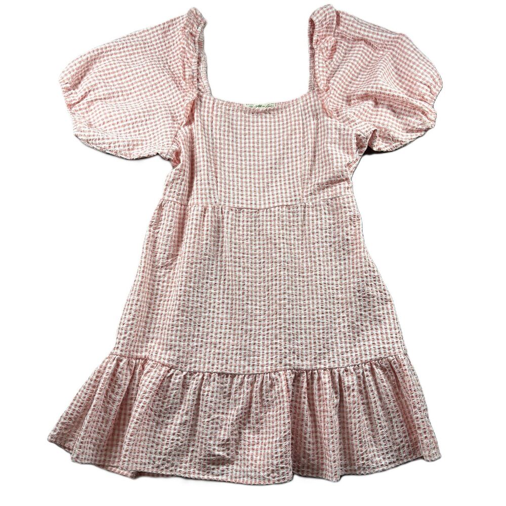 All in Love Mini Dress Gingham Puff Sleeve Peasant Cottagecore Pink Large G222
